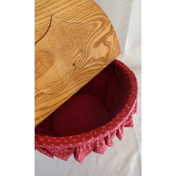Vintage Wooden Sewing Basket Flip Top Heart Handle Fabric Liner Red RARE - Picture 5 of 12